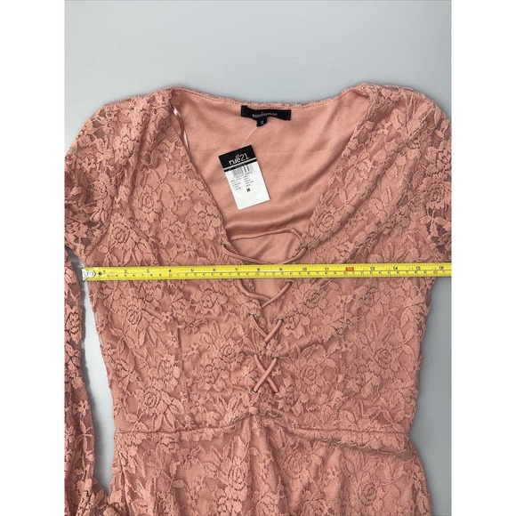 Ambiance Women's Size Medium Mauve Lace Long Sleeve Short Fit And Flare Dress - Picture 6 of 6